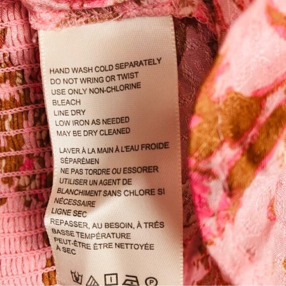 Free People Womens Hilary Printed Long Sleeve Pink Floral Top Medium - Picture 15 of 15